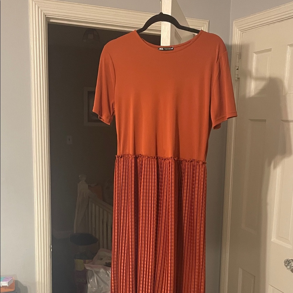 Zara Rust Short Sleeve Maxi Dress